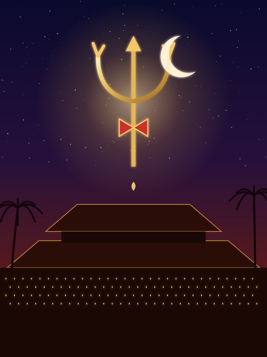 Illustration: a Kerala temple gateway in the heart of the town, under the sign of Shiva